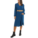 teal belted midi dress