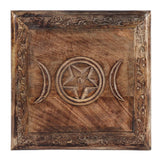 Triple Moon mango wood Altar Table with Detailed Border