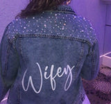 Personalised Denim Wedding Jacket With Swarovski Crystal and Pearly detail
