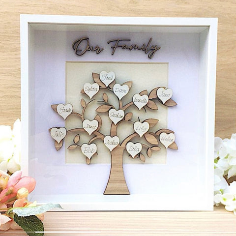 personalised family tree in frame box