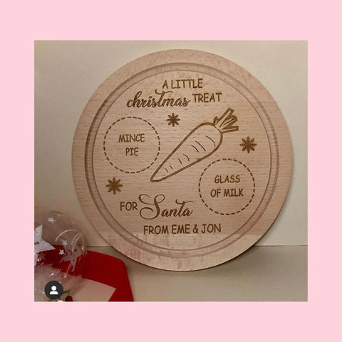 personalised santa snack playe with room for carrot, mince pie and glass of milk 