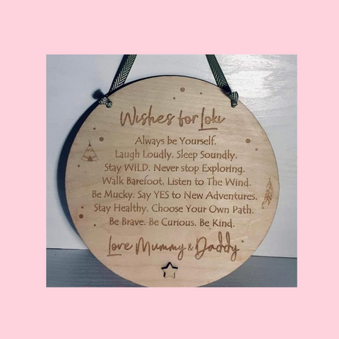 Wishes for personalised wooden circle hanger