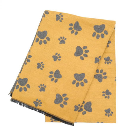 yellow with grey paw print scarf by red cuckoo london 