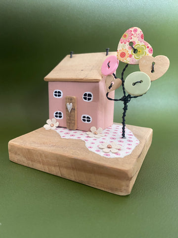 Pink Heart Hand Crafted Wooden House