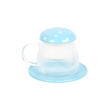 Blue Glass Mushroom Mug and Saucer