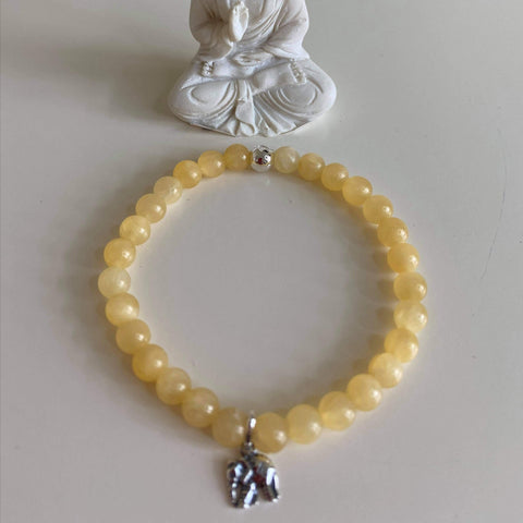 Yellow Jade Bracelet with Sterling Silver Elephant Charm
