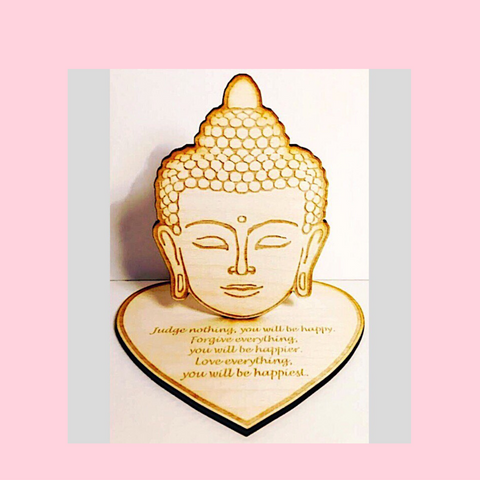 Buddha Head With Engraved Life Quote Wooden Figurine