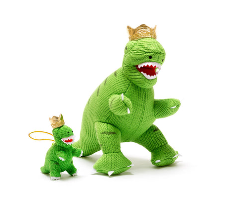 King T Rex Knitted Dinosaur Soft Toy with Crown