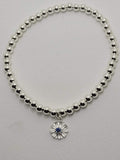 Silver Flower Sapphire Charm Bracelet