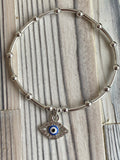 Crystal Eye Charm Sterling Silver Bracelet
