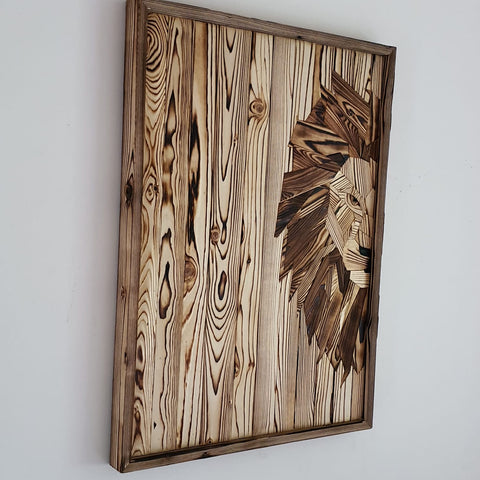 Handmade Geometric Lion Wall Hanging Wooden Art