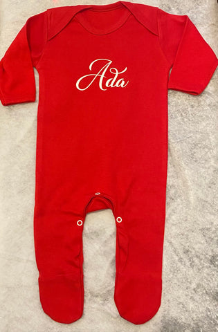 personalised red christmas baby grow