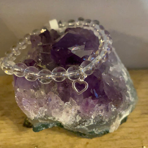 clear quartz crystal bracelet with silver heart