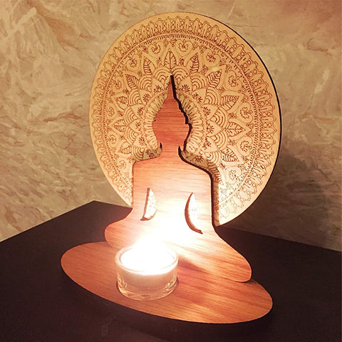 Buddha Mandala Zen Yoga Wooden Tealight
