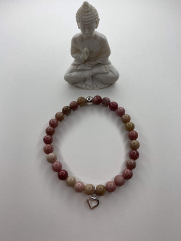 Rhodonite Bracelet with Open Heart Charm