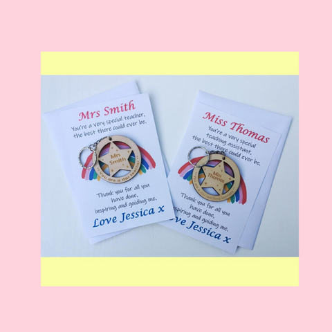 Teacher Or Teaching Assistant Gift Keyring With Personalised Card